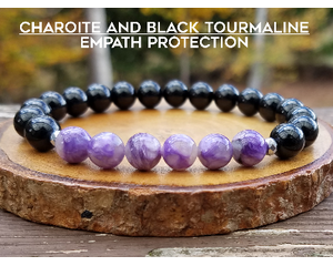 Empath Protection Charoite and Black Tourmaline Elastic Bracelet by Rock My Zen
